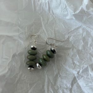 Sterling Silver and Green Stone Drop Earrings